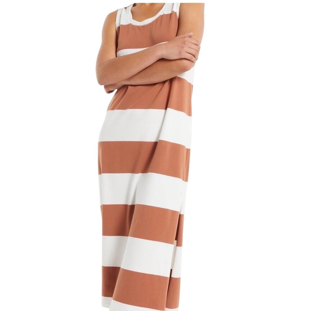Z Supply Lida Stripe Midi Tank Dress L NWT Vintage Brown Coastal Beach Sundress